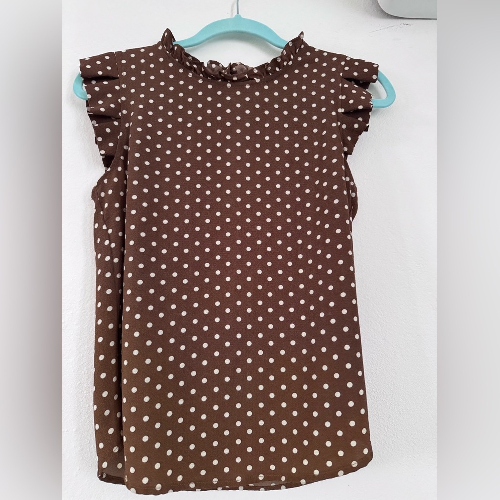 Brown Polka Dot Sleeveless Blouse